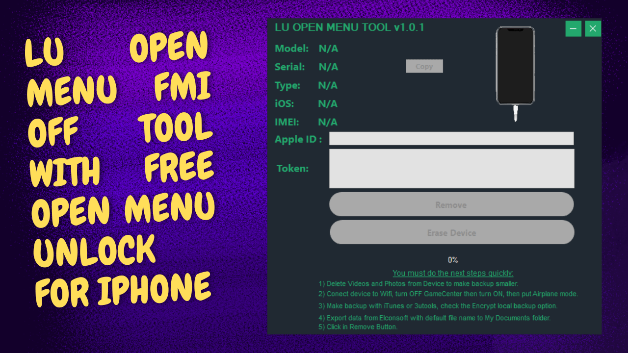 LU Open Menu FMI OFF Tool with Free Open Menu Unlock For iphone